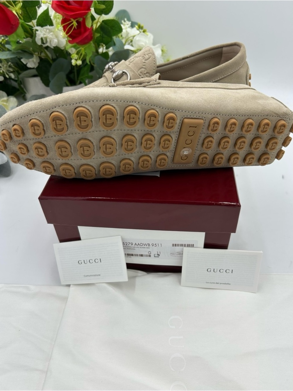 Men's Gucci, GG embossed suede driver loafers size 11 fits 12 US made in Italy - Picture 6 of 8